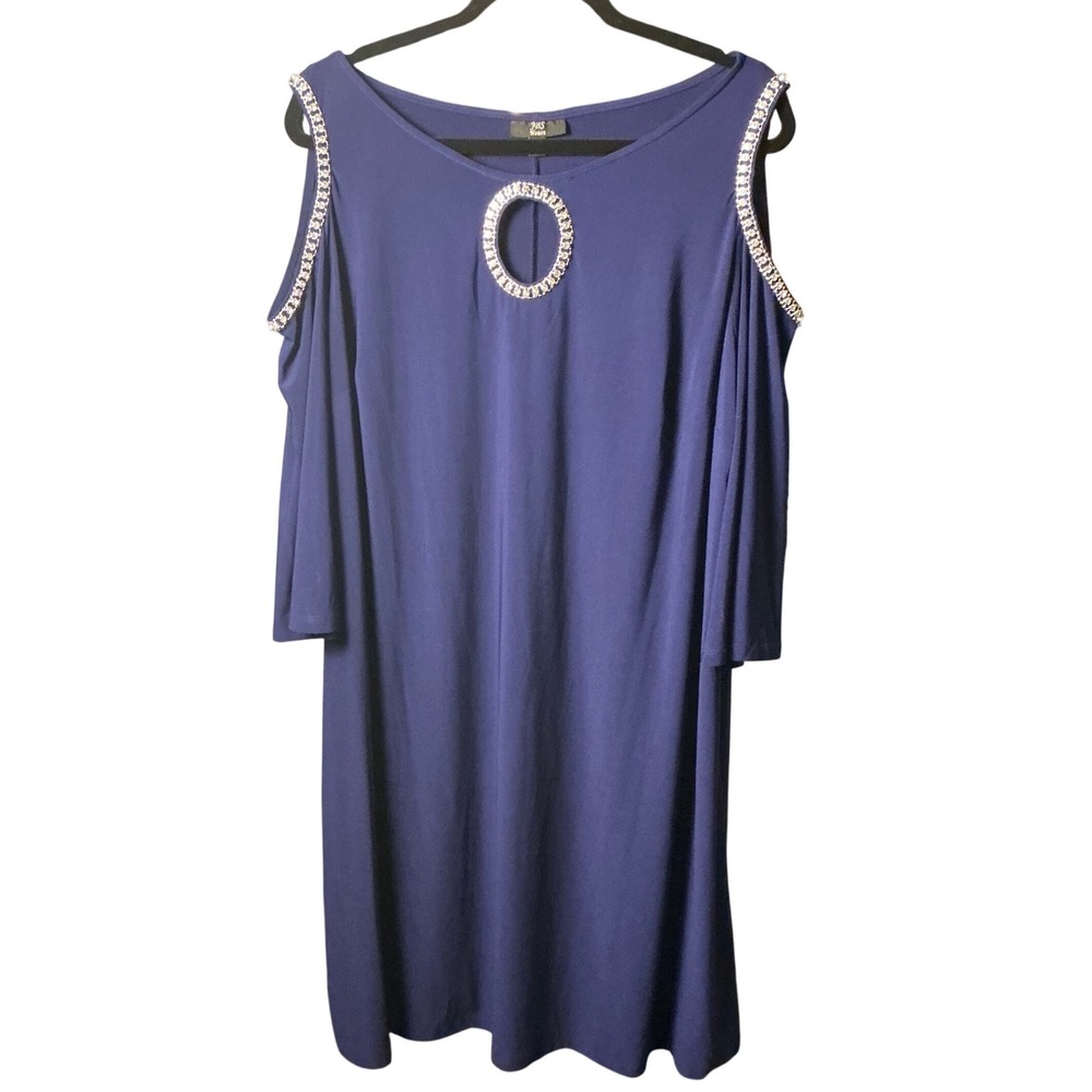 JBS Women Navy Blue Cold Shoulder Rhinestone Keyhole Dress Plus Size 2X